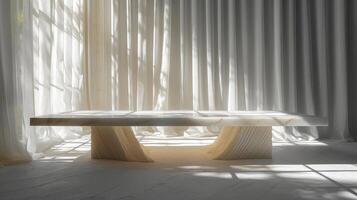 AI generated Empty space, marble podium and soft rays of light. photo