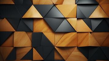 AI generated Black and gold squares and triangles background. photo