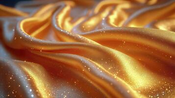 AI generated Golden silk fabric background. The luxurious fabric textured is very realistic and detailed. photo