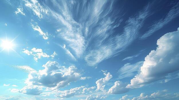 ai generado un hermosa azul cielo con un Delgado capa de cirrostrato nubes, agregando un poco de centelleo a el claro cielo. foto