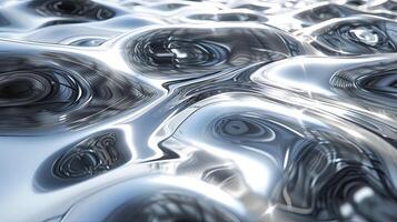 AI generated Liquid Chrome Background. The mesmerizing of liquid chrome graphic design. the brilliance and dynamic nature of liquid chrome, unique visual qualities. futuristic and high-tech elements. photo