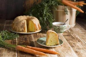 Sugar glazed carrot cake, homemade baked goods, rustic, national carrot cake day photo