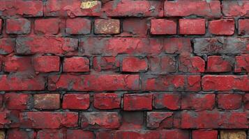 AI generated Weathered, Stained, and Deteriorating Red Brick Wall Background. photo