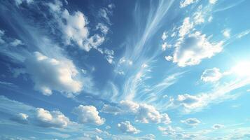 ai generado un hermosa azul cielo con un Delgado capa de cirrostrato nubes, agregando un poco de centelleo a el claro cielo. foto