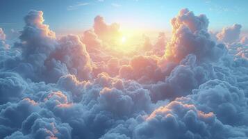 AI generated Picture a sky decorated with white, fluffy Cumulus clouds, creating a look full of warmth and shade. photo