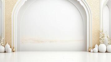 AI generated Ramadan background all white, gold accents. minimalism 3d rendering photo