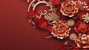 AI generated Paper cut art flower decoration for Chinese New Year background photo