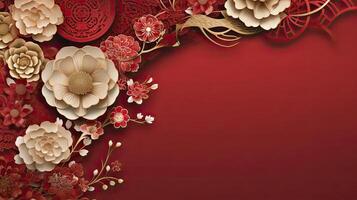 AI generated Paper cut art flower decoration for Chinese New Year background photo