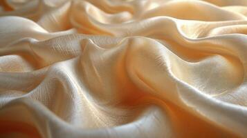 AI generated Warm toned soft silk fabric wavy background. The luxurious fabric texture is very realistic and detailed. photo