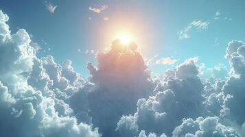 AI generated a cloudy morning sky with a thin layer of Cirrostratus clouds which adds to the softness of the atmosphere. photo