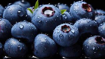 AI generated Pile of fresh blueberries background. photo