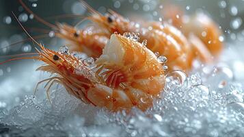 AI generated Succulent frozen shrimp. the freshness of the shrimp close up view. seafood photography. photo