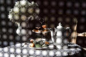 abstract photography over the back of a chair in blur, English style tea break photo