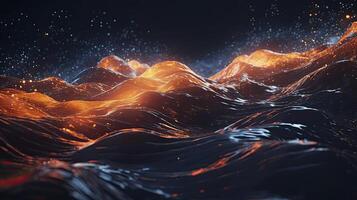 AI generated Wave of bright particles. dark vibes, Sound and music visualization. 3d render illustration. photo