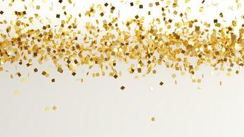 AI generated Golden confetti falls slightly apart, suitable for decoration, clean white background. 3d render photo