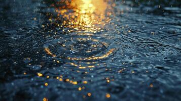 ai generado gotas de lluvia en el lago superficie con tentador texturas y dramático Encendiendo. resumen antecedentes. foto