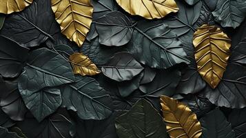 AI generated Black and gold leaf background. Elegant abstract background. photo