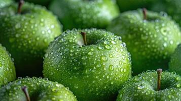 AI generated Green apple fruit background with a feel of freshness. photo