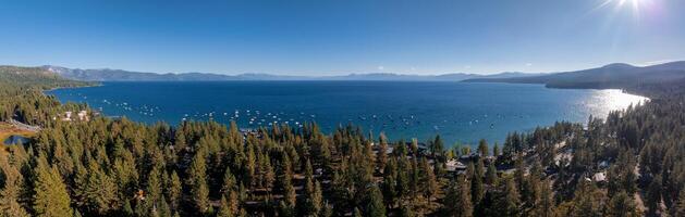 Beautiful aerial view of the Tahoe lake from above in California, USA. photo