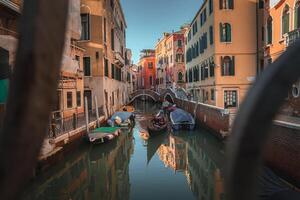 Scenic Canal View of Venice, Italy with Serene Water and Charming Architecture photo