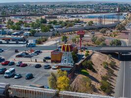 Aerial View of Barstow, USA McDonalds, Gas Station, and Residential Area on Route 66 photo