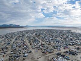 Aerial view of the Burning Man festival in Nevada desert. Black Rock city from above. photo