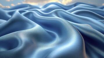 AI generated Blue silk fabric background. The luxurious fabric textured is very realistic and detailed. photo