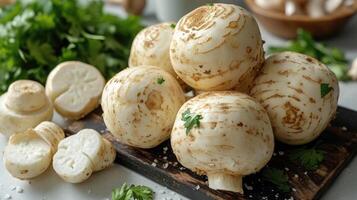 AI generated Fresh jicama Pachyrhizus erosus or yam bean on white table photo