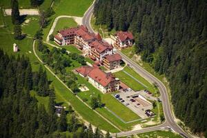 Aerial view of mountain lodge photo