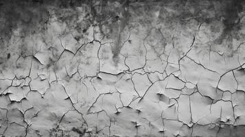 AI generated black and white grunge rough vintage distressed wall, full of cracks, very old, almost collapsed but still sturdy, photorealistic, 3d rendering, photo