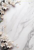 AI generated marble background with flower frame photo