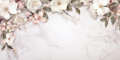 AI generated marble background with flower frame photo