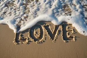 AI generated word love written on beach photo