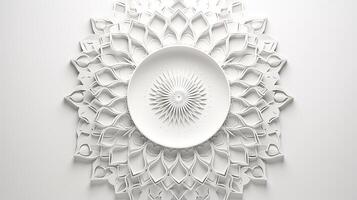 ai generado Ramadán fondo, blanco fondo, mandalas estilo, 3d hacer foto