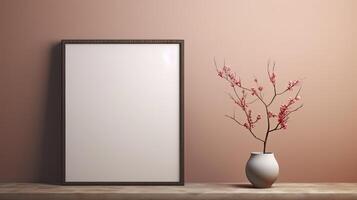 AI generated Mockup poster frame close up with blank white frame,3d render elegant atmospheric photo