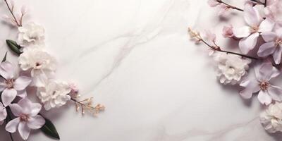 AI generated marble background with flower frame photo