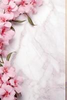 AI generated marble background with flower frame photo