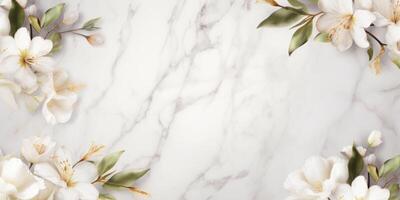 AI generated marble background with flower frame photo