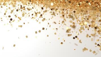 AI generated Golden confetti falls slightly apart, suitable for decoration, clean white background. 3d render photo