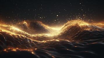 AI generated Wave of bright particles. dark vibes, Sound and music visualization. 3d render illustration. photo