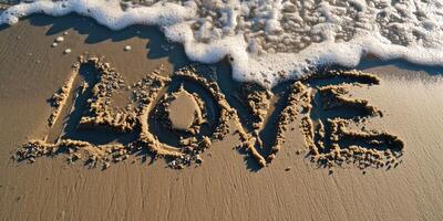 AI generated word love written on beach photo