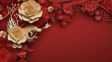 AI generated Paper cut art flower decoration for Chinese New Year background photo