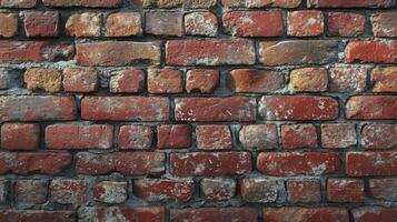 AI generated Weathered, Stained, and Deteriorating Red Brick Wall Background. photo