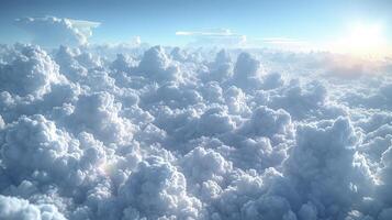 AI generated Picture a sky decorated with white, fluffy Cumulus clouds, creating a look full of warmth and shade. photo