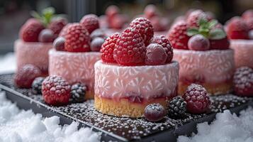 AI generated Sweet cake dessert served cold. Sweet cake and fruit dessert background. photo