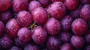 AI generated Red Grapes background. Neatly arranged clusters of red grapes, an artistic arrangement to highlight the color and beauty. photo