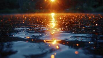 AI generated Reflection of sunset light on the water surface. The splash of sparkling water is very dramatic. Abstract background. photo