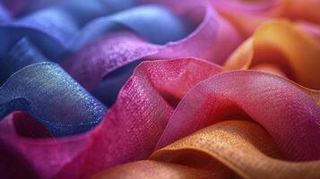 AI generated Close-up colorful silk fabric. Graceful and luxurious texture. photo