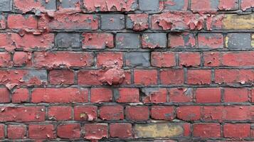 AI generated Weathered, Stained, and Deteriorating Red Brick Wall Background. photo