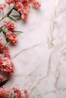 AI generated marble background with flower frame photo